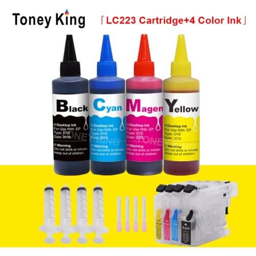 Toney King LC223 XL Printer Ink Cartridge For Brother LC 221 225 227 229 223 J680DW J880DW DCP-J4120DW J562DW + 4×100ml Dye Ink