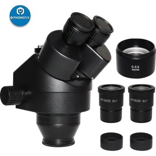 7X-45X 3.5X-90X Simul-Focal Trinocular Microscope Zoom Stereo Microscope Head + 0.5x 2.0x Auxiliary Lens for Electronics Repair