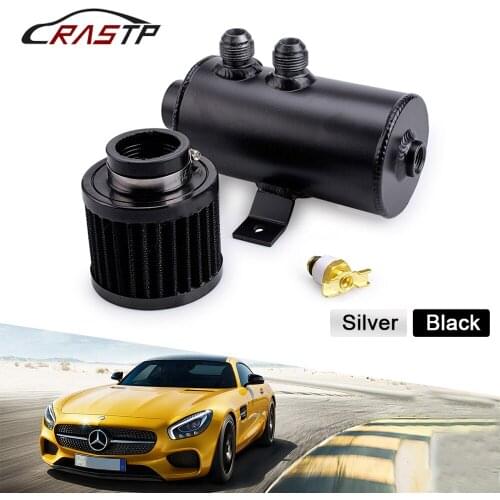 Universal AN10 Aluminium Car Baffled Engine Oil Catch Can 750ml with Twin Port Breather Filter Kit Fuel Tank RS-OCC034