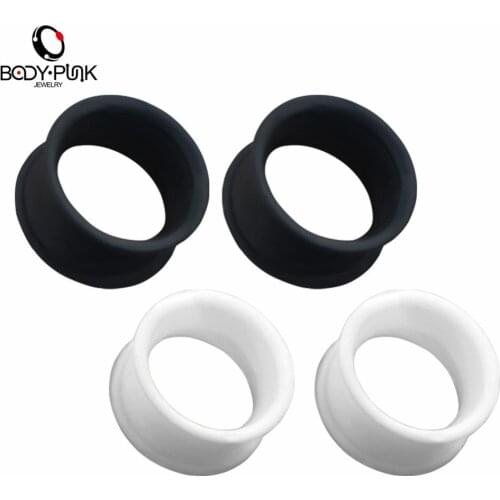 BODY PUNK 2pairs/set Minimalist Style Black White Color With Silicone Ear Plugs Tunnels Ear Expanders For Women Piercing Jewelry