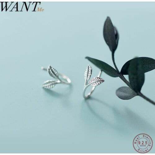 WANTME Real 100% 925 Sterling Silver Fashion Minimalist Little Bud Leaf Studs Earrings for Women Office Party Hoop Jewelry Gift