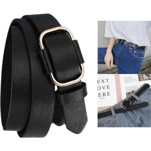 Womens Adjustable Leather Belt with Buckle No Hole Prong Waist Jeans Dress