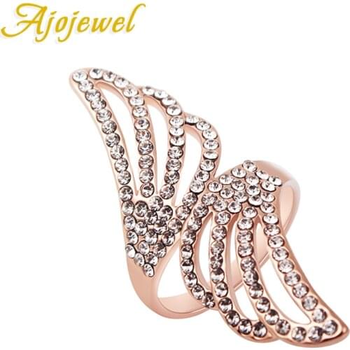 Ajojewel #6-9 New Fashion Angel Wings Ring Micro Crystal Rose Gold Color Rings For Women Wedding Engagement Accessories