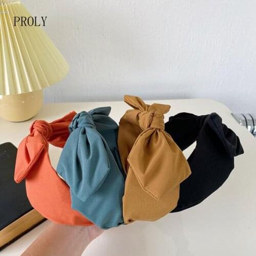 PROLY New Fashion Women Headband Wide Side Big Bowknot Headwear Adult Casual Solid Color Turban Hair Accessories Wholesale