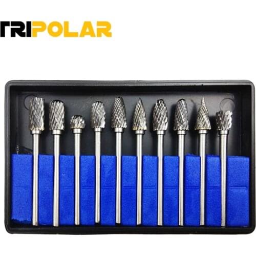 10Pcs 1/8" Shank Tungsten Carbide Milling Cutter Rotary brocas com escareador hss steel cone drill set diamond drill 10mm