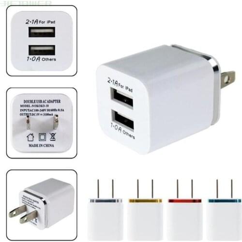 100pcs/lot Dual USB Cell Mobile Phone Charger 5V2.1A/1A EU US Plug Wall Power Adapter for Ipad IPhone Samsung Cell Phones 2Ports