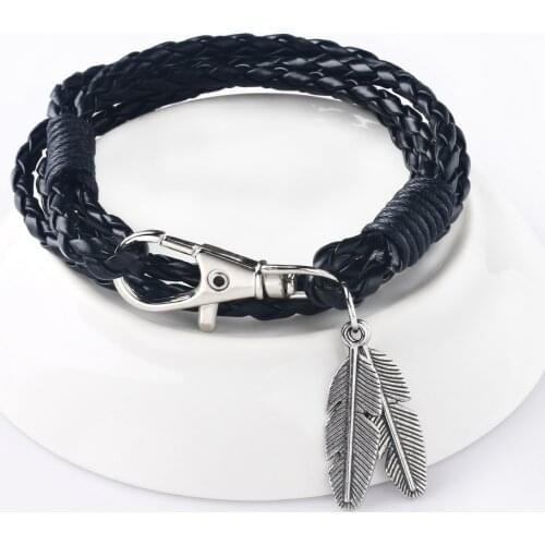 2021 Fashion Charm Jewelry Handmade Weave Multilayer Leather Bracelet Vintage Cuff Leaves Bracelets for Women Pulseras Mujer