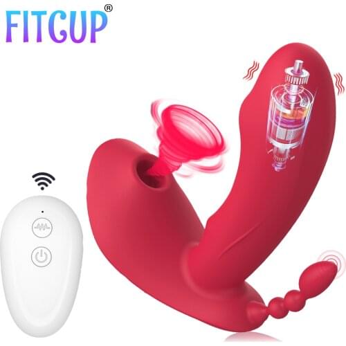 3 IN 1 Sucking Vibrator Heating Wearable Dildo Vibrator Anal Vagina Clitoris Stimulator Sex Toys for Women G-spot Oral Suction