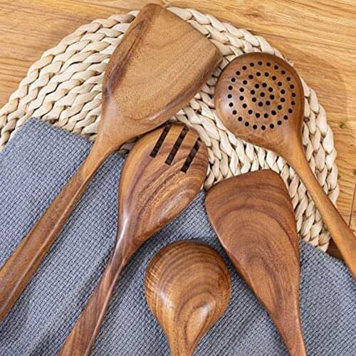 5PCS wooden cooking utensils, cooking wooden spoons, non-stick pans, organic teak kitchen utensils, exquisite