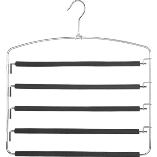 Pants Hangers 5 Layers Metal Slack Magic Hangers Non-Slip Foam Padded Swing Arm Space Saving Hanger Clothes Closet Storage Organ