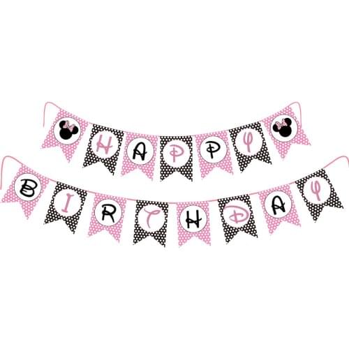Paper Minnie A birthday party Digital combination Pull the flag Mickey Mouse lovely Pure and fresh pink Pull the flag