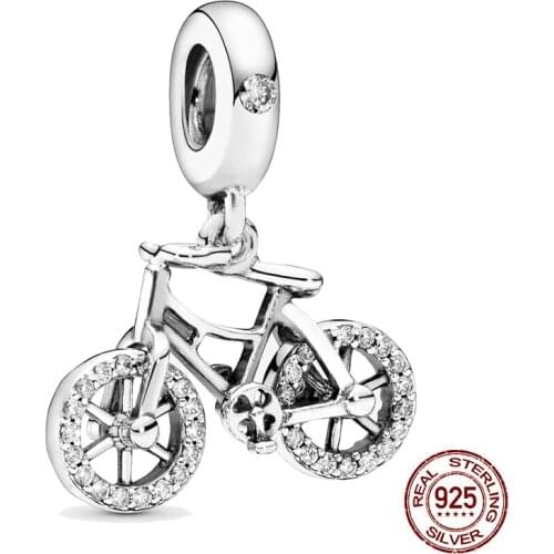 925 Sterling Silver Bicycle Dangle Charm Beads fit Original Pandora Bracelets Women DIY Jewelry