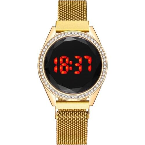 Steel Belt Digital Wristwatches Trend Fashion Movement LED Red Light Womens Watches