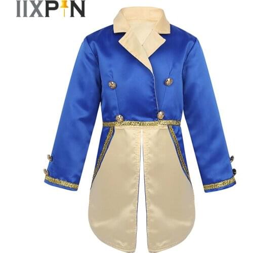 Kids Boys Prince Role Play Costume Rave Outfits Long Sleeves Turn-Down Collar Tuxedo Jacket Tailcoat for Halloween Cosplay Party