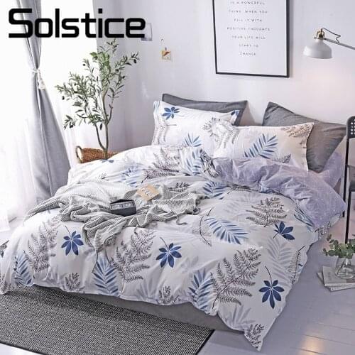 Solstice Home Textile Bedding Sets White Branches Leaf Print Duvet Cover Pillowcase Flat Sheet Woman Adult Teen Girls Bed Linen