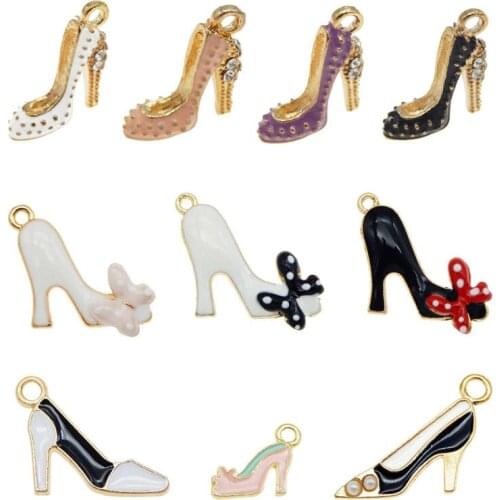 Julie Wang 10PCS Enamel Charms Mixed High Heel Shoes Alloy Gold Tone Necklace Bracelet Jewelry Making Accessory