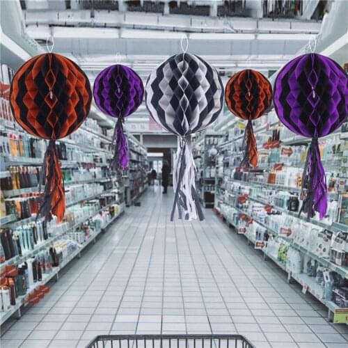 12Pc Halloween Garlands Wall Hanging Decor Honeycomb Ball Ghost Pumpkin Spider Happy Halloween Party Decor For Home Supermarket