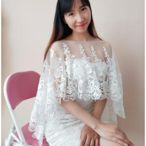 GOHYPDUG Cape Mariage Summer White Bridal Lace Shawl Mesh Appliques Women Bolero For Wedding Jacket Wrap Wedding Accessories
