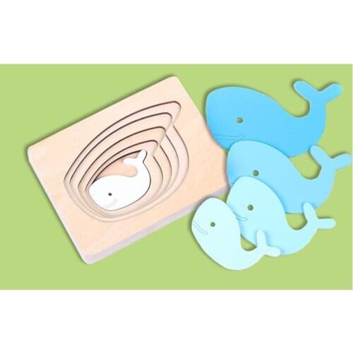 4 Styles Montessori Rabbit/Bird/Whale/Elephant Puzzle Stimulated Thicken Wooden Puzzle Early Kid’s Gift