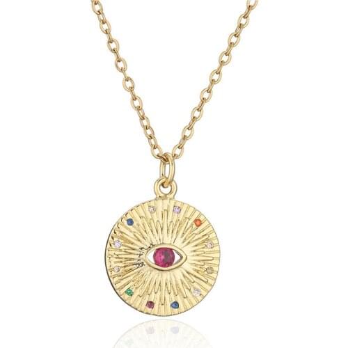 Gothic Gold Chain Colourful CZ Round Pendant Necklace For Women Girl Hot Sale Evil Eye Design Jewelry Christmas Gift