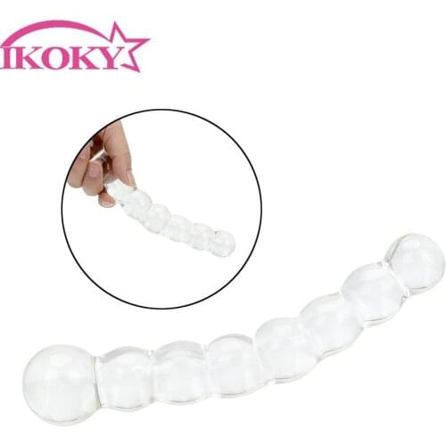 IKOKY 8 Beads Anal Glass Butt Plug Prostate Massager Crystal Erotic Sex Products Sex Toys for Women Masturbate