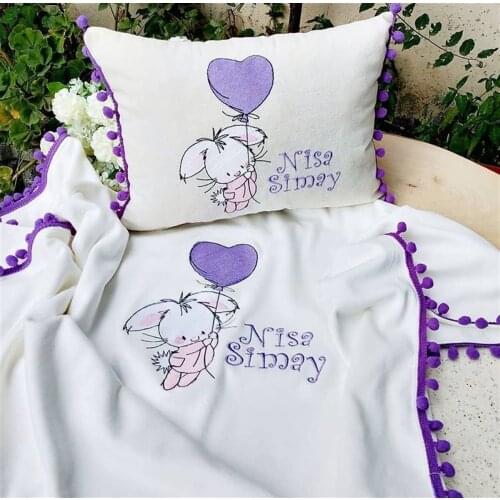Jaju Baby Handmade Rabbit And Name Embroidered Baby Pillow and Coverlet