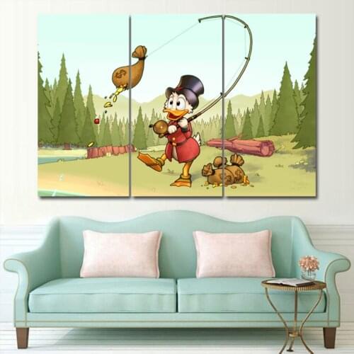 Cartoon duck fishing 3 pcs HD Canvas Painting Modern Home Decoration Living Room Canvas Print Painting Wall Decor Picture