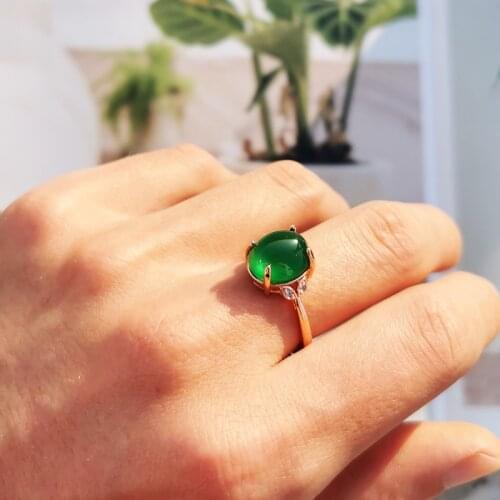 Jadery Natural Stones Emerald Green Chalcedony Gemstone Rings For Women Sterling Silver 925 Ring Wedding Jewelry Christmas Gifts