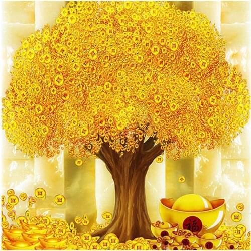 30X40cm Round Full Roud Drill Money Tree Fortune Tree Diamond Painting Diamond Painting Wall Decor