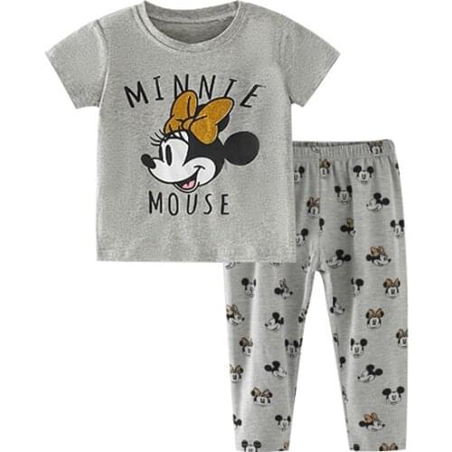 Summer Kids Clothes Minnie Mouse Short Sleeve Shirt&pants Pretty Little Girls Outfits Set Cotton Toddler Children Clothing