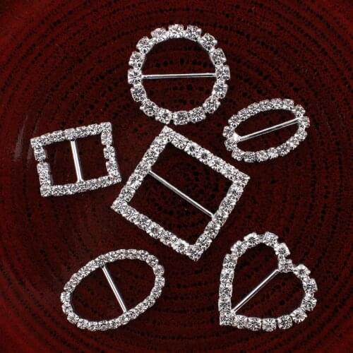 30pcs/lot 6Design Bling Metal Rhinestone Buckle Sliders For Clothes Clear Crystal Ribbon Buckles For Wedding Invitation Crafts