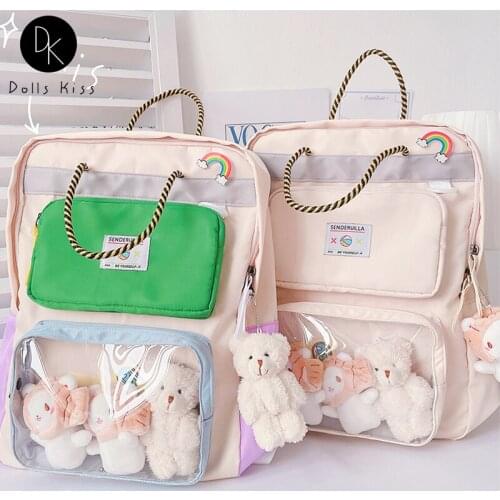 Kawaii Female Ita Bag Ladies Color Rope Transparent PVC Pocket Design Backpack Hit Color School Girls Backpack Japanese Backpack