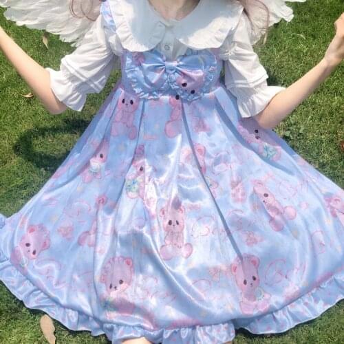 Sweet Pink Blue Lolita Dress Baby bear soft sister light lo dress Japanese summer new JSK Sleeveless dress