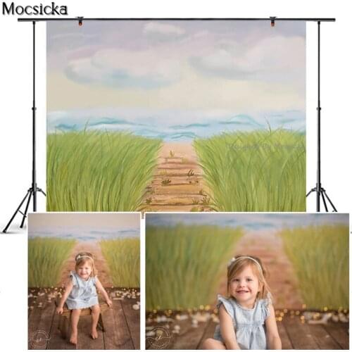 Mocsicka Paddy Photography Background Hand Drawn Style Countryside Path Backdrop Child Portrait Decoration Props Studio