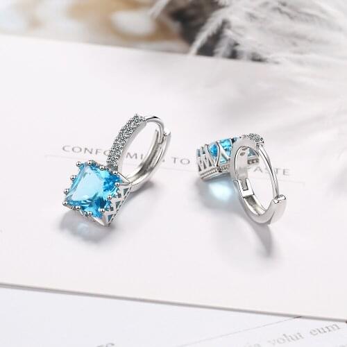 Fashion Temperament Luxury Crystal Zircon Stone Stud Earrings For Women Vintage Silver Color Earring Party Jewelry Accessories