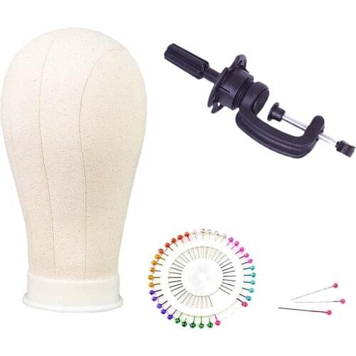 Wig Making Kit Canvas Block Head With Stand Canvas Mannequin Head Wig Head with Needles T pins Thread Clamp 21-25