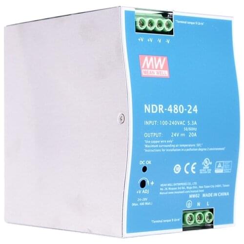 Original Mean Well NDR-480-24 meanwell DC 24V 20A 480W Single Output Industrial DIN Rail Power Supply