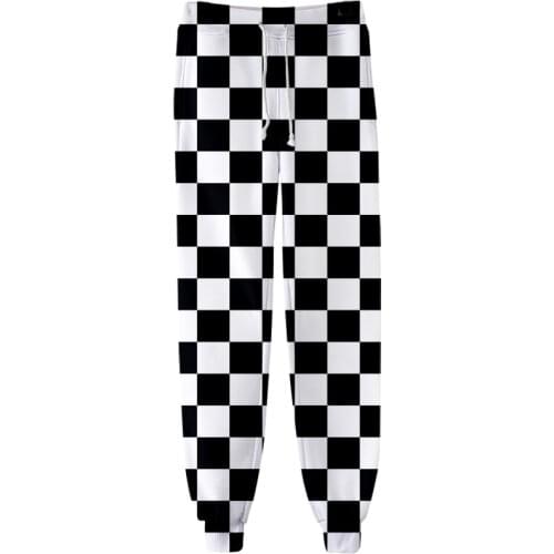 2021 autumn fashion youth jogging sweatpants 3D printing Ghost Blade mens / ladies black and white plaid style elastic trousers