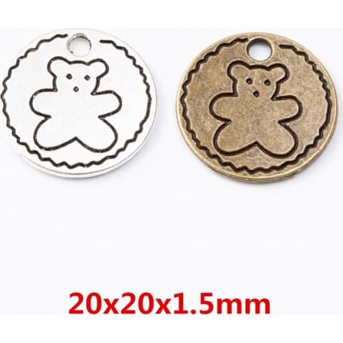 25 pieces of retro metal zinc alloy Round Bear pendant for DIY handmade jewelry necklace making 7039