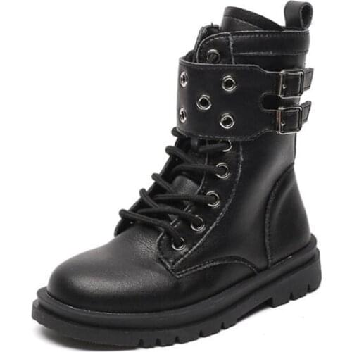 Girls Martin Boots Microfiber Children Short Boots PU Leather British Black Performance Botas New
