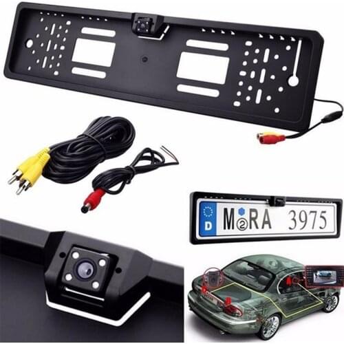 EU European License Plate Frame Car Rear View Camera Waterproof Night Vision Reverse Backup Camera with 4 LED Lights