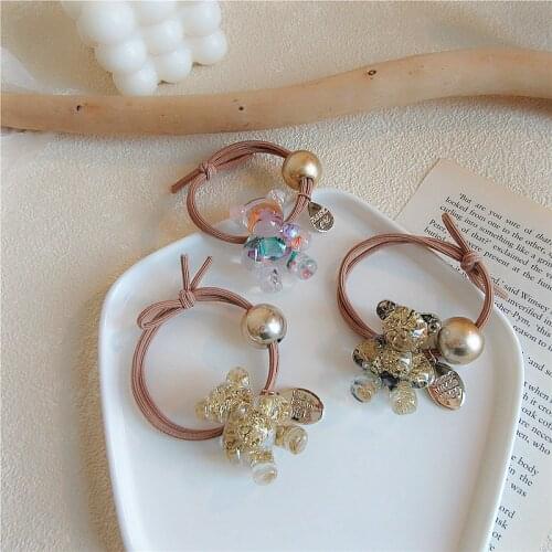 Transparent Crystal Bear Hair Accessories Elastic Hair Bands Korean Colorful Acrylic Bear Hair Ties Ponytail Holders Wholesale