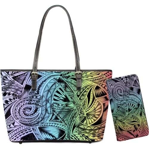 Luxury Women Brand Handbags Purses Set Ladies Shoulder Bags Polynesian Tribes Printing Casual Tote Custom Top-Handle Bag Wallet