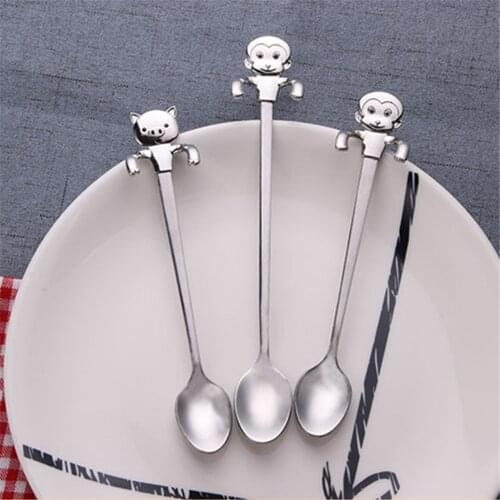Cartoon Cat Long Handle Spoons Flatware Coffee Spoon Stainless Steel Stirring Spoon Cup Scoops Dessert Ice Cream Valentine Gift