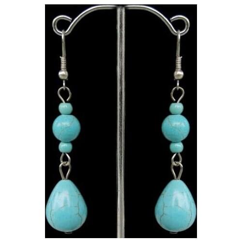 New Favorite Pearl Store Beautiful Gemstone Jewelry Blue Turquoise Earrings S925 Silver Long Pendant Wire Dangle Earrings
