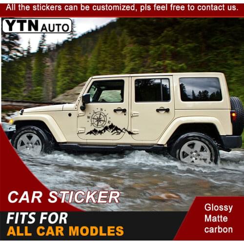 2 Pieces Car Stickers Side Door Compass Adventure Raing Stripe Graphic Vinyl fits For All Car Modles Cool Car Decals Customized