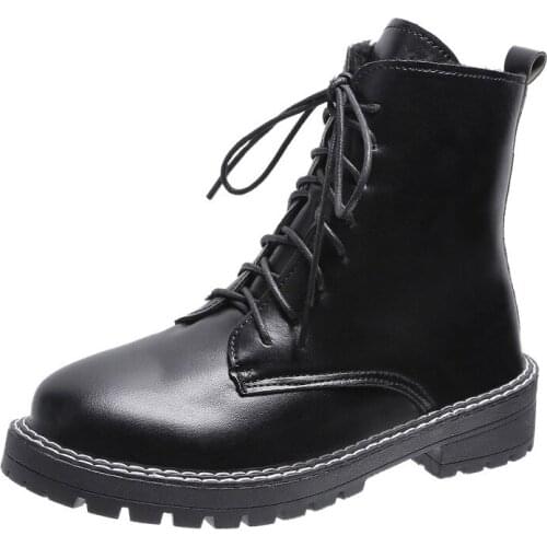 Women Shoes Boots Ankle 2022 Autumn British Wind Genuine Pu Leather Thick with Fur Ladies Short Boots Motorcycle Martin