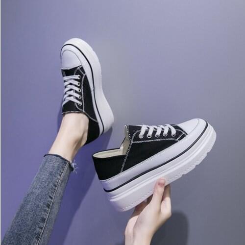 2021 New Arrival Women Hidden Heel Platform Wedge Canvas Shoes Outdoor White Black Fashion Girls Wedge Sneakers