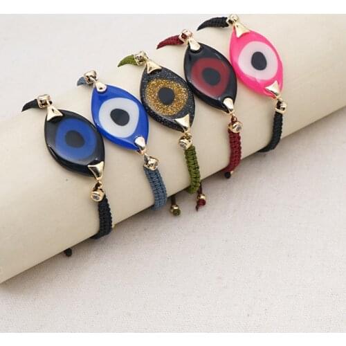 2021 New Acrylic Resin Turkey Evil Eye Bracelet For Women Fashion Bohemian Rainbow Braided Bracelets Beach Jewelry Pulsera Joyas