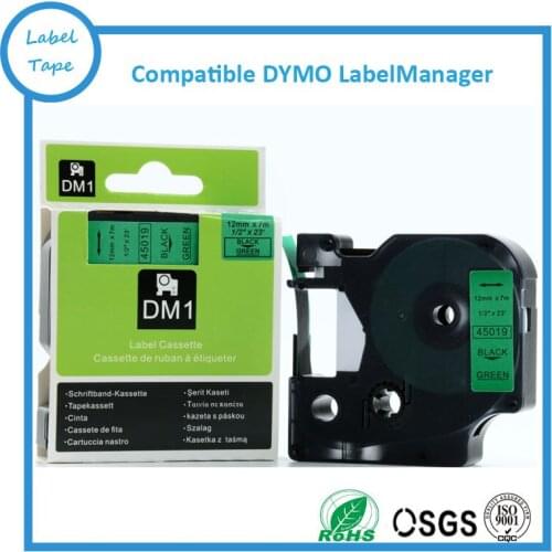 1/2" w x 23 ft. Factory Supply Black on Green Adhesive Compatible Dymo D1 12mm Label Tape 45019(Freeshipping)